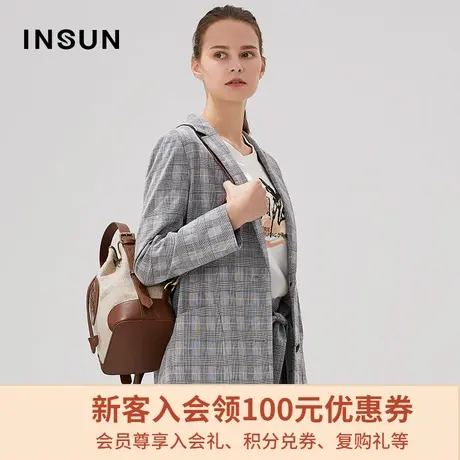 恩裳商场同款夏季时尚薄款亚麻气质格纹西装外套女图片