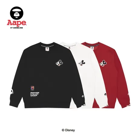 AAPE 迪士尼米奇系列秋冬字母卡通图案印花加绒潮流圆领/连帽卫衣商品大图