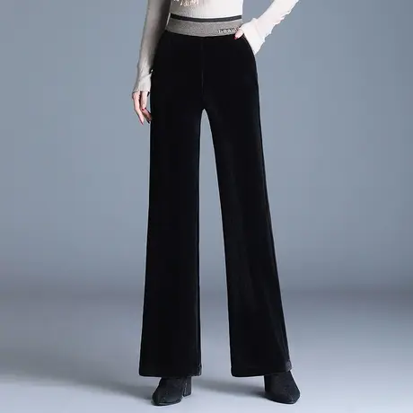 2023秋冬新款加绒条纹阔腿裤女宽松高腰垂感微喇直筒裤显瘦休闲裤商品大图