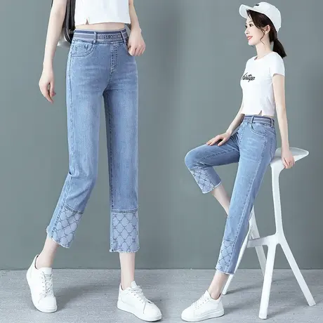 直筒牛仔裤女2023夏季新款高腰显瘦宽松时尚洋气设计感八分裤子裤商品大图