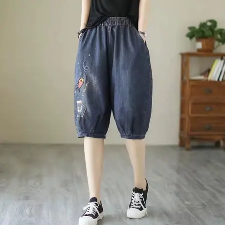 2023年新款高腰五分牛仔短裤女宽松显瘦复古设计感直筒中裤夏季潮图片