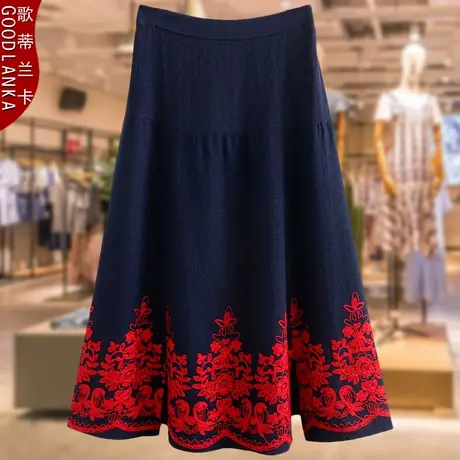 中年胖妈妈春夏半身裙宽松显瘦洋气时尚民族风加肥加大码棉麻裙子图片