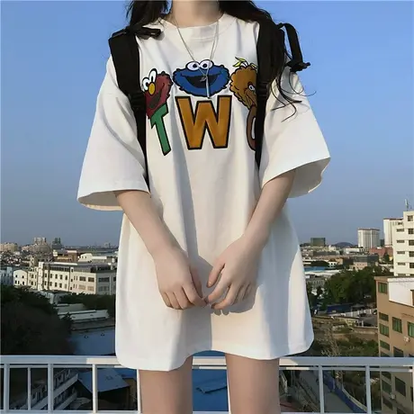 日系古着短袖t恤女夏季宽松韩版ins原宿bf慵懒风chic港味上衣服潮商品大图