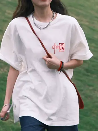 白色仿棉短袖t恤女2023新款夏季复古港味chic小众设计感正肩上衣商品大图