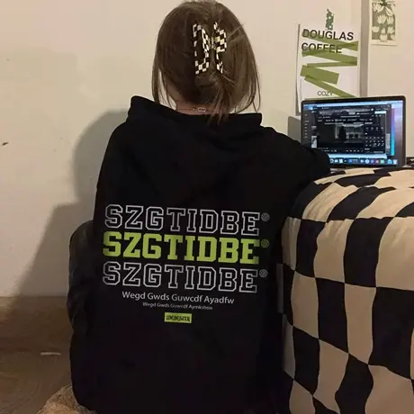 连帽卫衣女秋冬美式复古小众设计感oversize潮牌宽松加绒加厚外套图片