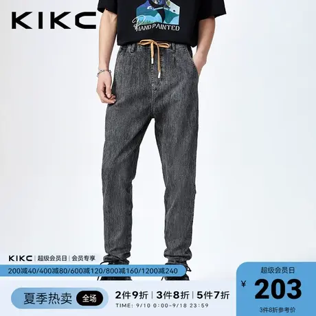 kikc牛仔裤 男2023春夏新款商场同款抽绳松紧腰锥形小脚休闲裤子图片