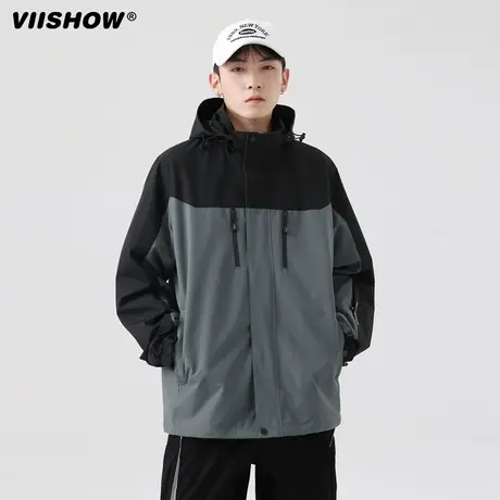 VIISHOW春秋季防水夹克男连帽冲锋夹克工装百搭潮牌男装休闲外套商品大图