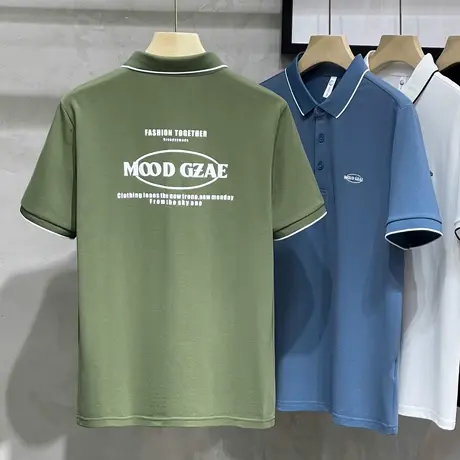 男士短袖t恤polo衫2023新款高级感印花修身潮牌ins体恤上衣服夏季商品大图