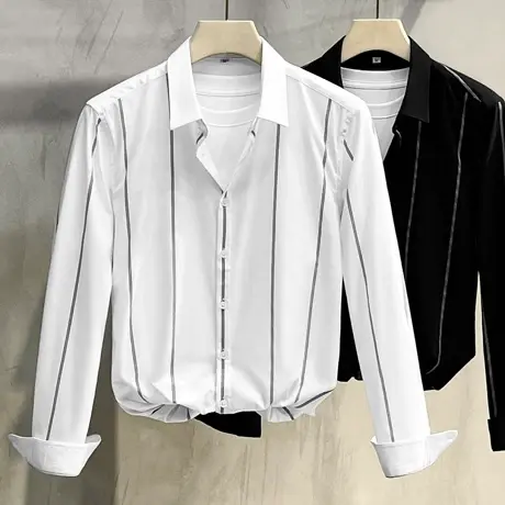 条纹长袖衬衫男薄款潮流轻奢男装商务休闲衬衣男士2023春秋新款商品大图