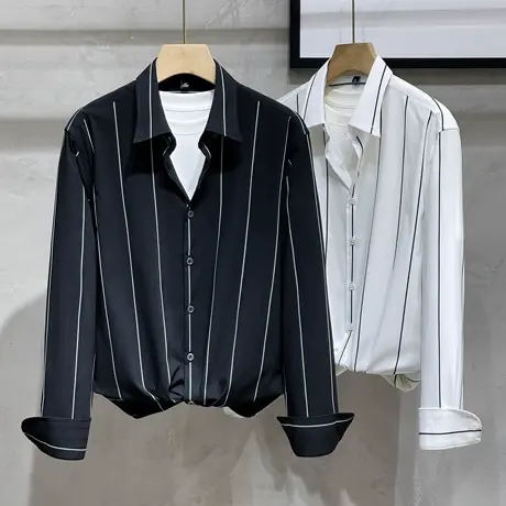 条纹衬衫男长袖秋冬2023季新款免烫抗皱衬衣商务休闲高级感寸衫潮图片