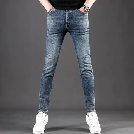 高端蓝色牛仔裤男款修身小脚春夏季新款水洗弹力百搭休闲男装裤子商品大图
