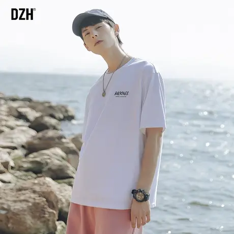 男生白色纯棉t恤男夏季短袖宽松印花上衣2023新款纯棉五分袖圆领商品大图