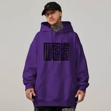 潮牌胖子男装潮流连帽宽松加肥加大码加绒加厚卫衣春秋冬男生外套商品大图