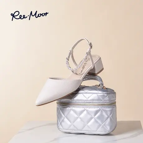 REEMOOR睿慕2023年新款法式尖头凉鞋休闲舒适一字扣中跟夏季女鞋商品大图