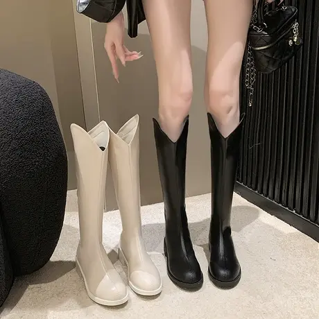 长筒靴女2023年秋季新款高筒小个子长靴时尚不过膝厚底骑士靴子潮图片