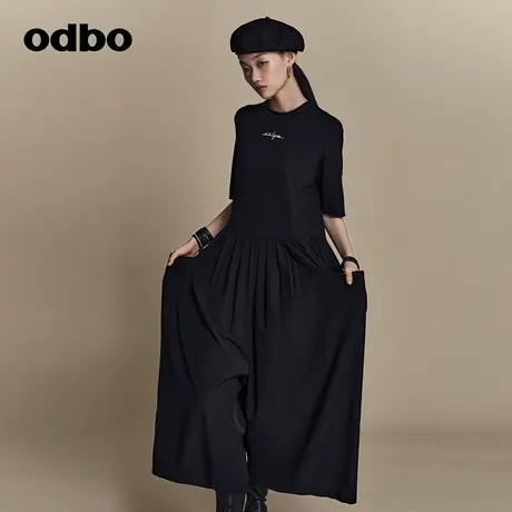 odbo/欧迪比欧原创T恤拼接连体裤女夏季新款大口袋垂感阔腿裤图片