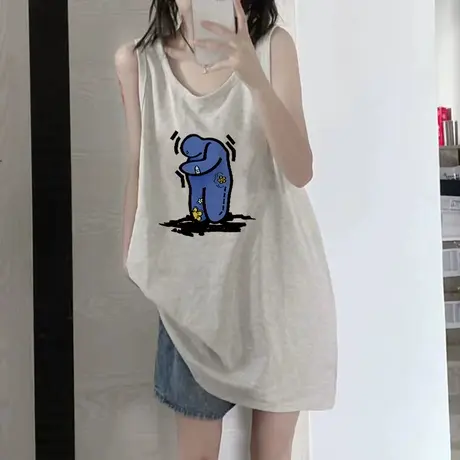 美式纯棉吊带运动坎肩背心无袖t恤女夏季外穿篮球服宽松挂脖上衣图片
