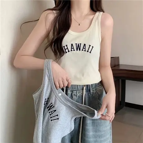 小个子短款字母刺绣吊带背心女夏季韩版辣妹修身显瘦无袖T恤潮ins商品大图