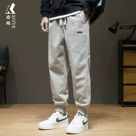 春季加绒运动卫裤男宽松大码胖子休闲裤纯色春秋百搭束脚九分裤子商品大图