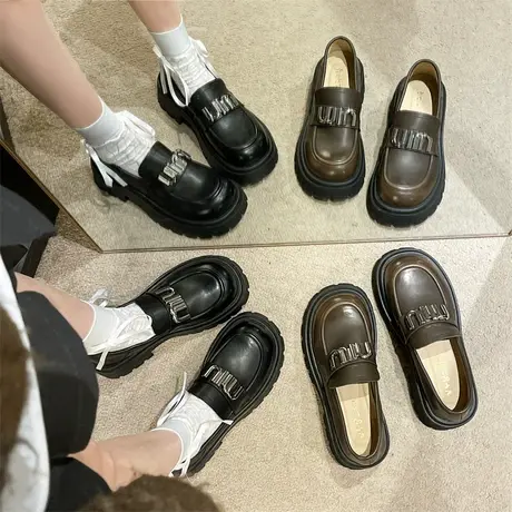 复古小皮鞋女2024春季新款高级感厚底防滑乐福鞋jk配裙子粗跟单鞋图片