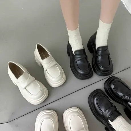 法式厚底复古白色乐福单鞋女鞋子2024年新款春秋季英伦风小皮鞋潮商品大图