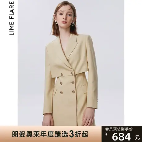 朗姿莱茵2023新款复古双排扣收腰西装连衣裙设计感通勤气质女商品大图