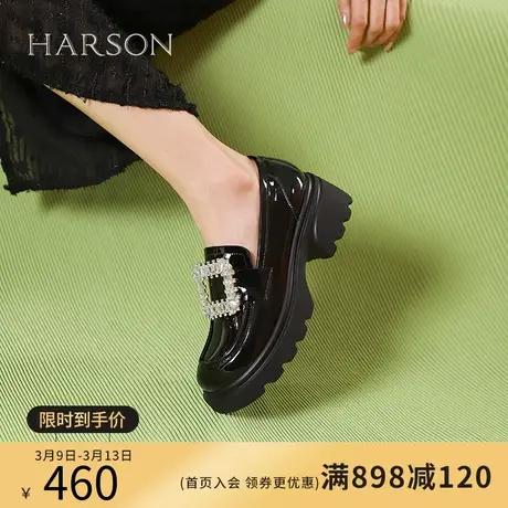 哈森2024年春季新品学院JK乐福鞋方扣单鞋粗跟方头女鞋HWS240213图片