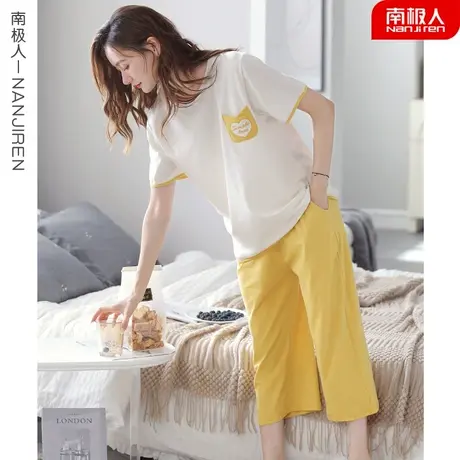 睡衣女夏天女款 夏款 纯棉短袖七分裤女士布料套装新颖家居服夏季图片