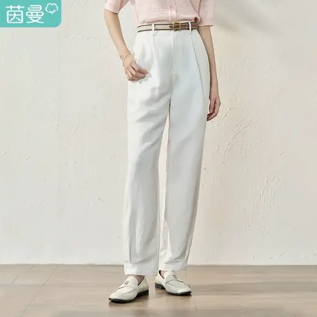【商场同款】茵曼九分长裤2023夏季女装新款松紧腰亚麻小萝卜裤子商品大图