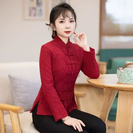 筠雅唐装上衣女冬季新款棉衣加厚保暖旗袍改良气质拜年服 23J643商品大图