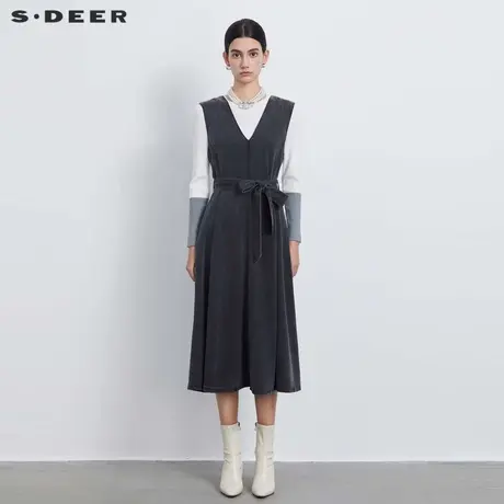 sdeer圣迪奥女装V领收腰不规则背带连衣裙S23381209图片