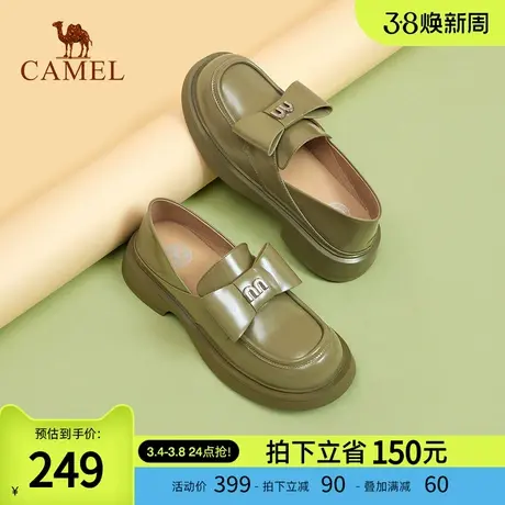 骆驼女鞋2024春季新款蝴蝶结珠光JK鞋舒适柔软俏皮可爱乐福鞋图片