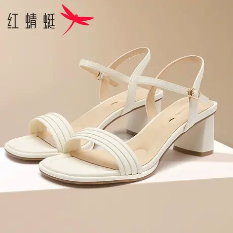 红蜻蜓女鞋夏季一字带高跟鞋时尚简约百搭仙女风配裙子粗跟女凉鞋商品大图