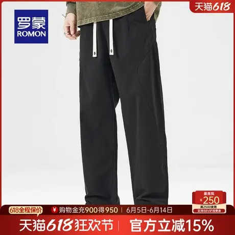 【纯棉】罗蒙男士宽松抽绳直筒休闲裤2025春季新款松紧腰阔腿长裤图片