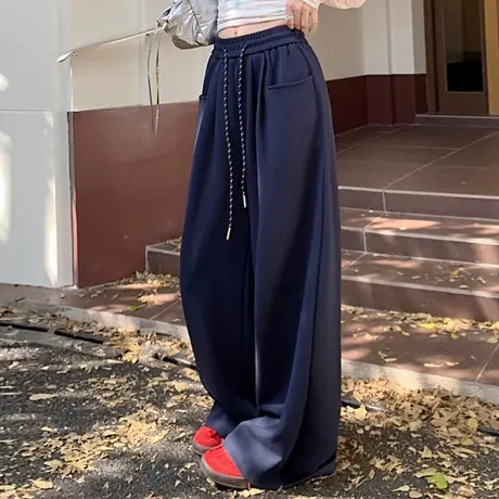 慵懒风阔腿裤女春秋2025新款高腰休闲运动卫裤小个子宽松绵绵裤商品大图