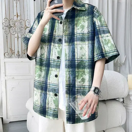 夏季速干短袖衬衫男2025新款半袖男生衬衣宽松潮牌港风外套上衣复商品大图