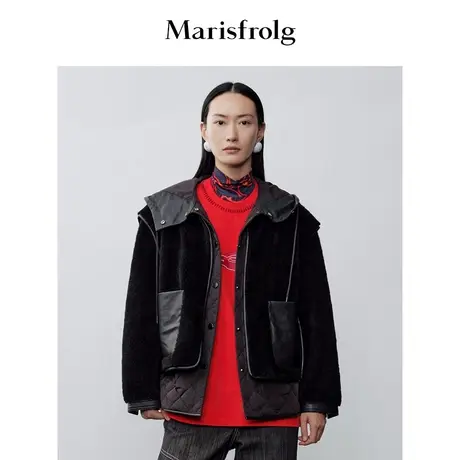 【一衣多穿】玛丝菲尔2023年冬季新款黑色羊羔毛皮草两件套外套女图片