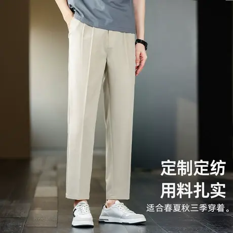 男士通勤休闲西裤春夏薄款松紧腰长裤子百搭运动休闲裤时尚九分裤商品大图