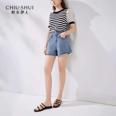 【匡琪琪专享】秋水伊人时尚牛仔短裤夏女装高腰A字显瘦裤子图片