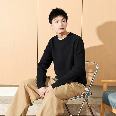 唐狮男士毛衣商务休闲秋冬季新款圆领撞色小细节针织衫复古潮图片