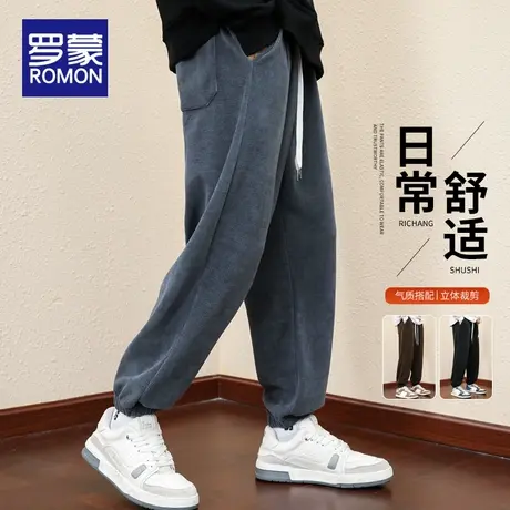 罗蒙男士休闲裤春秋季灯芯绒宽松直筒卫裤潮牌工装束脚长裤子男款商品大图