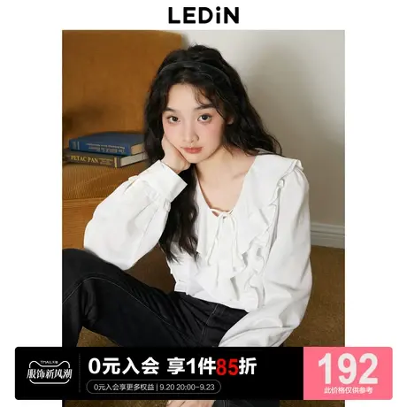 乐町翻领衬衫2023秋季新款甜美白色雪纺上衣女宽松小个子图片