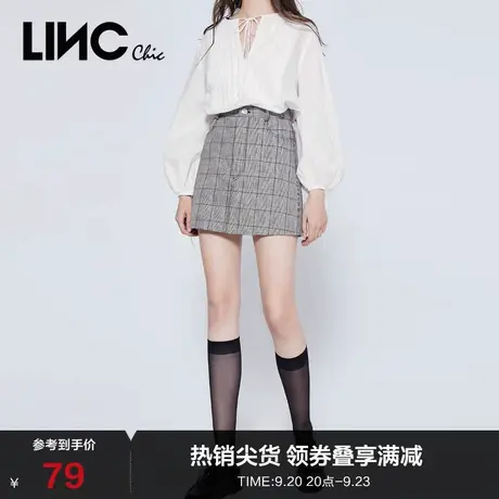 LINC金羽杰半身裙港味复古chic裙子黑白格纹a字裙半身裙2012304图片