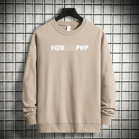 380g重磅纯棉卫衣男2023新款摇粒绒圆领无帽长袖字母印花潮流宽松商品大图