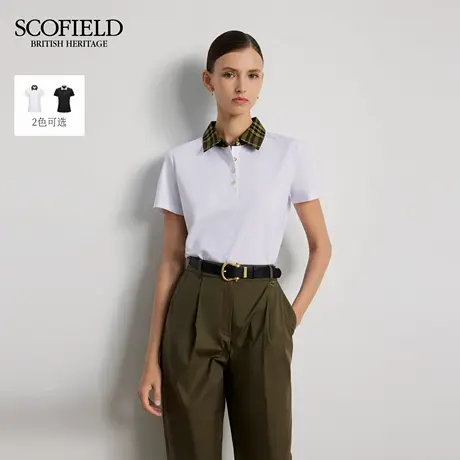【含棉】Scofield女装英伦利落格纹领拼接Polo衫2025秋季新品图片