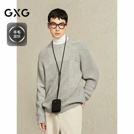 【X】GXG男装方块分割提花拼接毛衣通勤线衫休闲针织衫2024冬季品图片