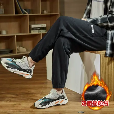 唐狮2025秋冬季新款男休闲长裤黑色加绒束脚宽松简约潮流时尚保暖商品大图