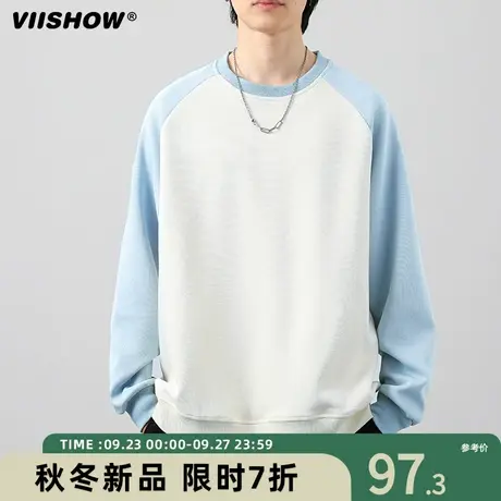 VIISHOW春秋季圆领卫衣男宽松日系潮牌原宿风休闲高街棉质上衣商品大图