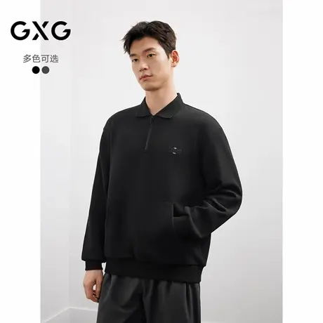 25年秋季新品GXG男装翻领半拉链设计刺绣小标休闲百搭通勤卫衣图片