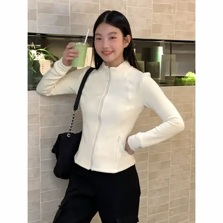 KHV真维斯杏色摇粒绒外套女开衫2025新款秋冬加绒冲锋衣内胆上衣商品大图